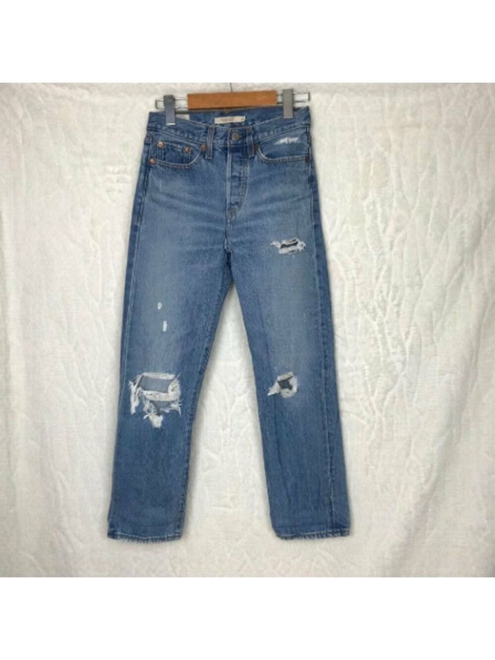 Levi's High Rise Distressed Wedgie Straight Button Up Jeans Size  24